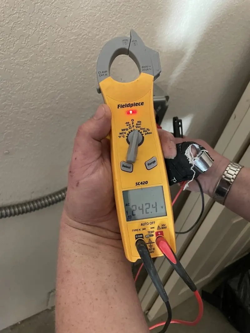 Voltage testing with clamp meter during Aluminum Wiring Replacement in Pleasant Hill